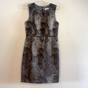 Ann Taylor LOFT Sleeveless Jacquard Abstract Sheath Dress in Slate Gray | SZ 8